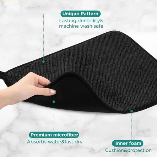 Vista 3 de Tapete de microfibra para secar platos, almohadilla de secado de platos de cocina súper absorbente, reversible para encimera, 15 x 20 pulgadas, Negro