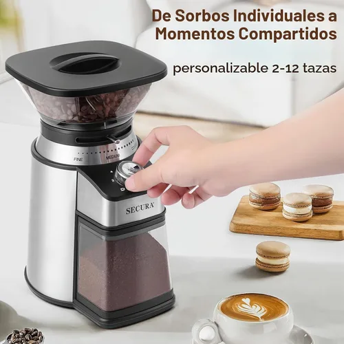 Vista 5 de Secura Molinillo de café eléctrico cónico con 17 ajustes de molienda de francés a expreso, negro