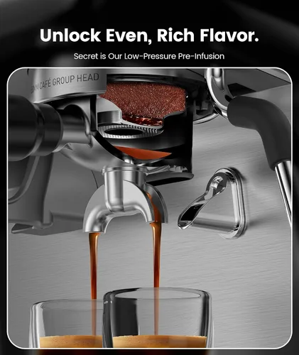 Vista 5 de Máquina de café espresso COWSAR de doble caldera con molinillo, máquinas de espresso de 20 bares con espumador de leche, cafetera de espresso