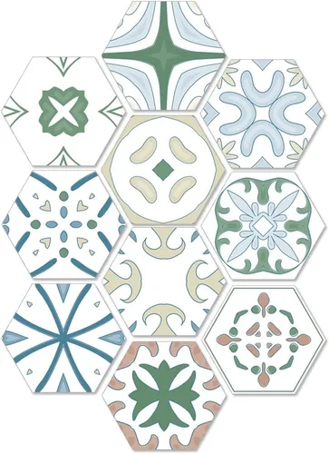 Vista 7 de Alwayspon 10 calcomanías hexagonales antideslizantes para el suelo, para decoración del hogar, despegar y pegar, autoadhesivas, para sala de estar