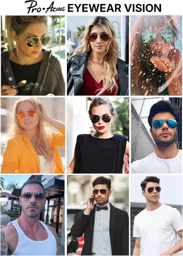 Vista 2 de Pro Acme Classic Aviator Sunglasses Glass Lens Metal UV400 for Men Women A1 café