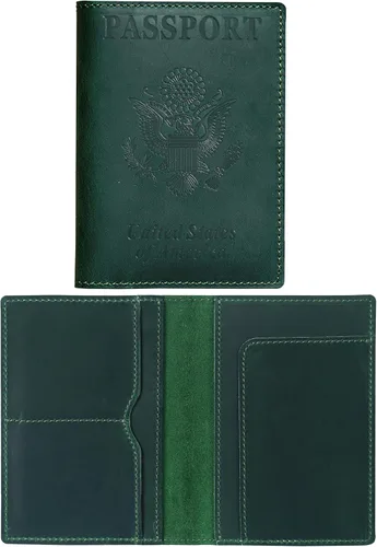 Vista 18 de HIFA Funda de cuero para pasaporte, funda para pasaporte hecha a mano con ranura para tarjetas y boletos, piel auténtica, diseño elegante, fácil