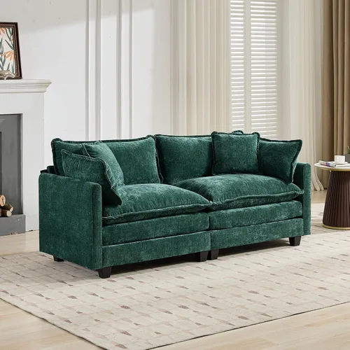 Vista 267 de Sofá seccional modular verde de 111.5", sofás seccionales grandes de 3 plazas para sala de estar, sofá nube oversized de tela chenille con otomana