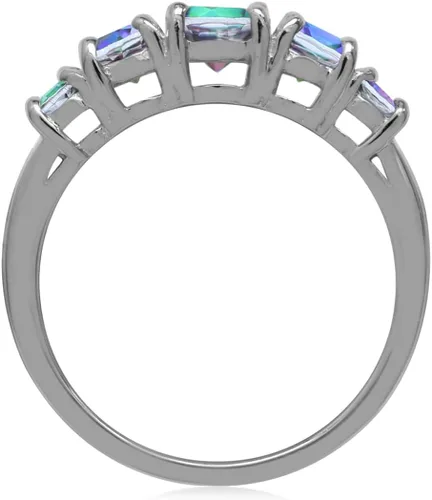 Vista 15 de Silvershake Anillo de plata de ley 925 chapada en oro blanco o amarillo con piedra natal de 5 piedras para mujer Azul zafiro creado