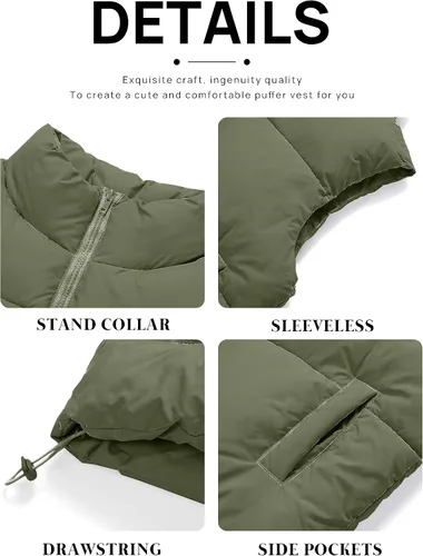 Vista 7 de MEROKEETY Chaleco acolchado para mujer, cuello alto, con cremallera, sin mangas, con bolsillos