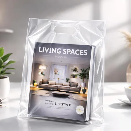 Vista 3 de 100 bolsas de plástico transparente para mercancías con asas, 9 x 12 pulgadas, 1.25 mil de grosor, bolsa de compras al por menor brillante