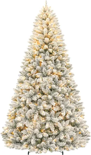 Vista 11 de Hykolity - Árbol de Navidad artificial preiluminado de 7.5 pies, con nieve artificial y 450 luces led multicolores, 10 modos, 1446 puntas de ramas