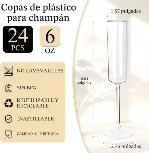 Vista 2 de Ciaell - Juego de 24 copas de champán de plástico para bodas, cumpleaños 6 oz Clear Square Toasting Cups, Heavy Duty Plastic, Champagne Mimosas