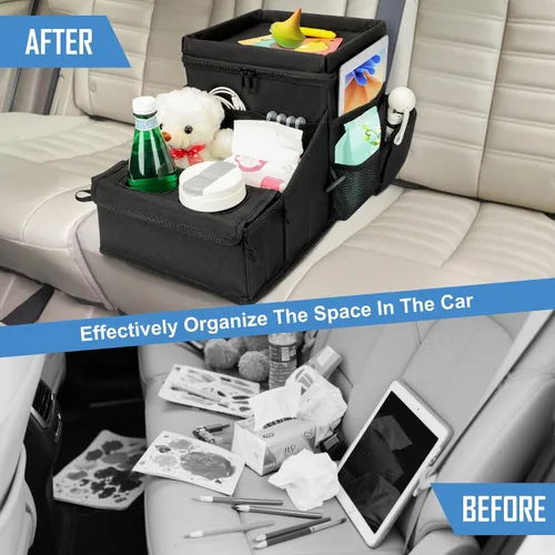 Vista 8 de COOLBEBE Organizador de asiento de automóvil, organizador de asiento trasero de automóvil con portavasos para viajes de niños y adultos, organizador