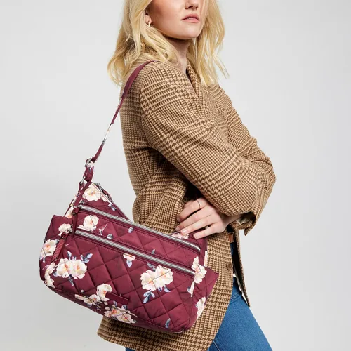 Vista 5 de Bolso tipo cartera de sarga con triple cremallera para mujer