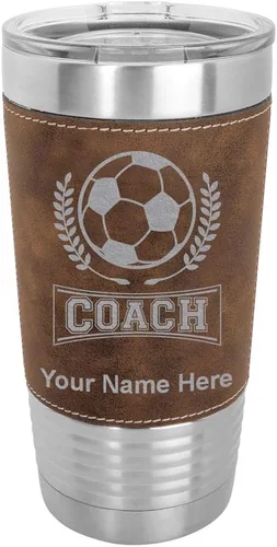 Vista 11 de LaserGram Vaso aislado al vacío de 20 onzas, entrenador de fútbol, grabado personalizado incluido (piel sintética, estilo béisbol)