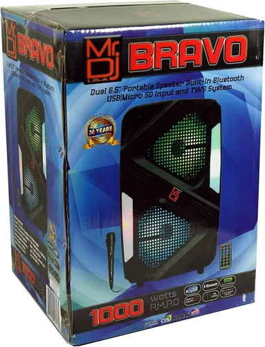 Vista 3 de Mr. Dj BRAVO Dual 6.5 "portátil PA DJ activo Bluetooth TWS altavoz 1000 vatios LCD/MP3/USB/micro SD