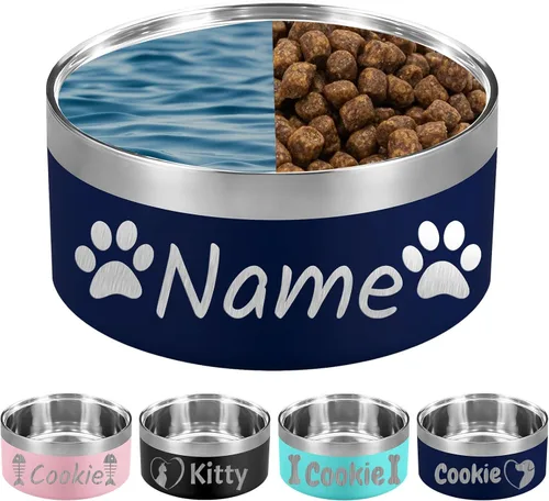 Vista 9 de Custom Dog Bowl Personalized Dog Bowls with Name Stainless Steel Non-Slip Negro