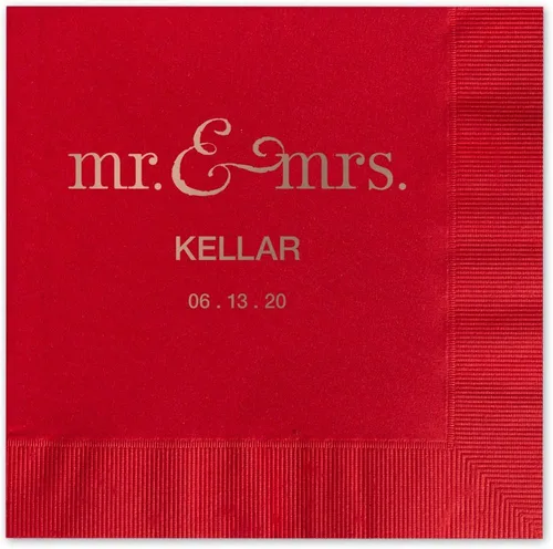 Vista 3 de Mr And Mrs - Servilletas de almuerzo personalizadas, 100 servilletas negras de 3 capas de papel de 6 1/2 x 6 1/2 pulgadas con elección de papel