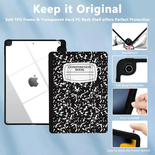 Vista 3 de Funda híbrida delgada para iPad de 9ª / 8ª / 7ª generación (2021/2020 / 2019) de 10.2 pulgadas – Funda a prueba de golpes con carcasa trasera