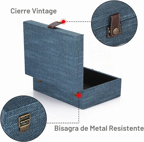 Vista 4 de Hipiwe Caja decorativa de madera del tesoro del cofre con lino cubierto