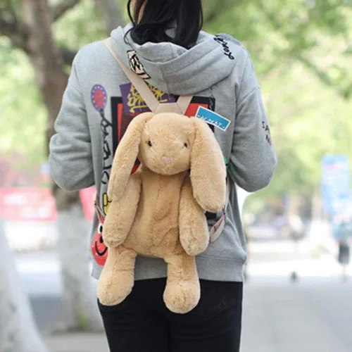 Vista 4 de Kmiunty Linda mochila de peluche con diseño de conejo, con correas ajustables para niñas, Caqui, Viajar