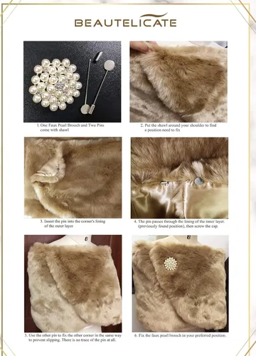 Vista 7 de BEAUTELICATE Chal de piel sintética para mujer, estola nupcial para fiesta de boda de invierno