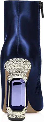 Vista 8 de FSJ Botas de tacón alto con punta puntiaguda para mujer, con tacón alto, con cremallera lateral brillante, estilo casual, para uso diario, zapatos