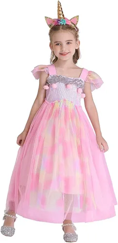 Vista 2 de MYRISAM - Disfraz de unicornio con lentejuelas arcoíris para Halloween carnaval Navidad cumpleaños fiesta boda trajes