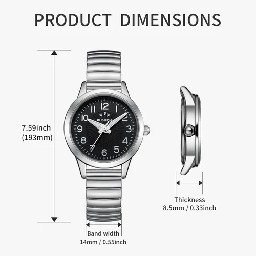 Vista 3 de BOSHIYA Relojes para mujer Easy Reader de 1.181 in de acero inoxidable con banda de expansión plateada dorada para mujer, reloj de pulsera pequeño
