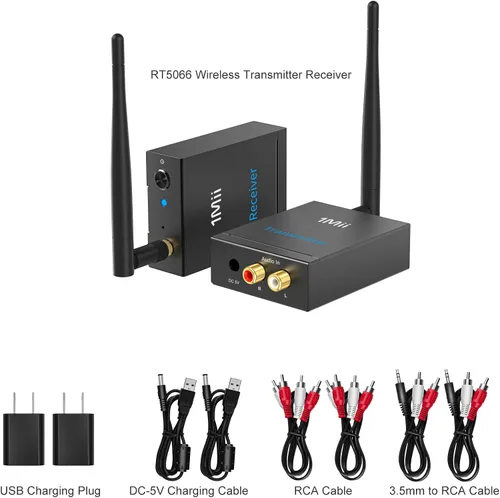 Vista 7 de 1Mii Receptor transmisor de audio inalámbrico de 2.4 GHz para TV, 320 pies de largo alcance 20 ms de bajo retardo 192 kHz/24 bits de audio HiFi, kit