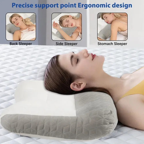 Vista 6 de Almohada ergonómica, almohada cervical para aliviar la tensión del cuello, almohada cervical para dormir, almohada cervical de apoyo cervical