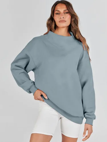 Vista 2 de ANRABESS - Sudaderas de gran tamaño para mujer, cuello alto, manga larga, sudaderas con capucha, tops 2024 de moda de otoño