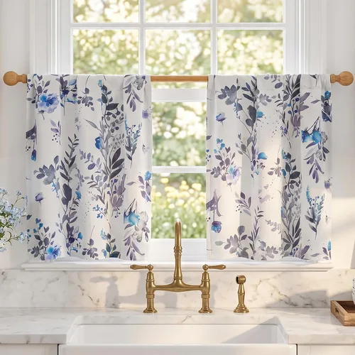 Vista 46 de MYSKY HOME Cortinas florales para puerta francesa de 40 pulgadas de largo, juego de 2 cortinas opacas de privacidad con bolsillo para barra A-verde