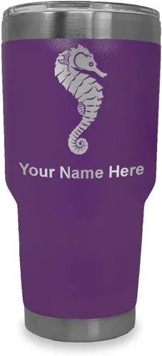 Vista 25 de LaserGram Vaso aislado al vacío de 20 onzas, caballito de mar, grabado personalizado incluido (negro)
