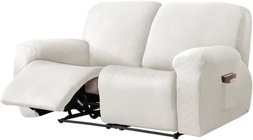 Vista 32 de vctops Funda reclinable con diamantes de 4 piezas, funda elástica para sofá reclinable de 1 plaza, protector suave y sólido para muebles con correa