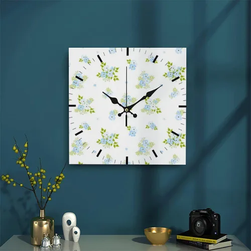 Vista 3 de Light Blue Floral Soft Green Leaves Battery Clock Wall Clocks Silent Clock Wall Bathroom Clocks Battery Operated for Office for Kitchen Bathroom