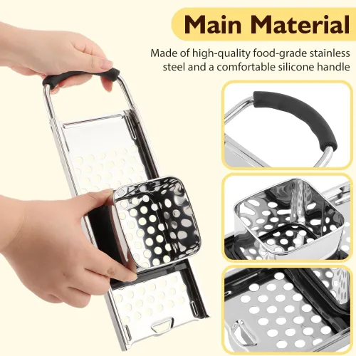 Vista 7 de Spaetzle Maker de acero inoxidable con mango de agarre cómodo y espumadera, juego de herramientas para hacer albóndigas de huevo alemán casero