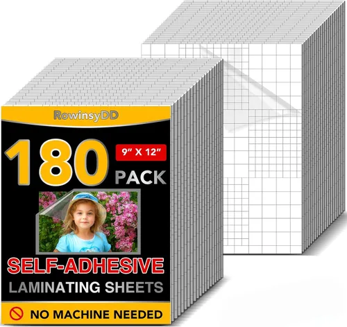 Vista 7 de RowinsyDD 25 paquete de hojas de laminación autoadhesivas, 9 x 12 pulgadas, hojas de lámina adhesiva transparente impermeable para documentos