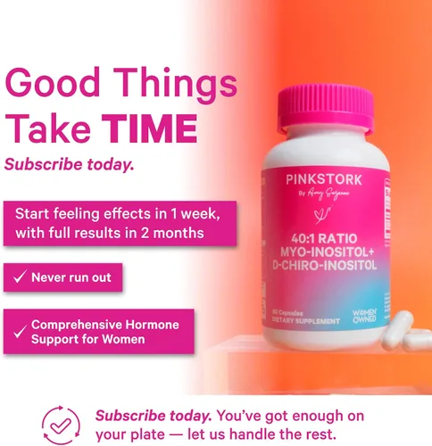 Vista 4 de Pink Stork Suplemento de inositol para mujeres, mio-inositol 40:1 y D-chiro inositol, equilibrio hormonal para mujeres, ovulación saludable y apoyo