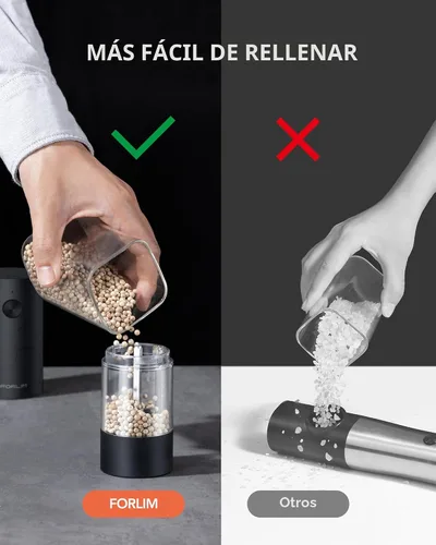 Vista 6 de FORLIM Juego de molinillo eléctrico de sal y pimienta, recargable por USB, molinillo automático de sal y pimienta con cubierta antipolvo, control