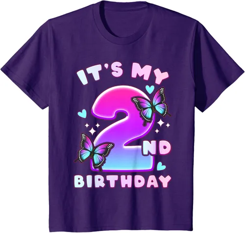 Vista 27 de Camiseta de 2º cumpleaños para niña de 2 años con mariposas y número 2 Negro