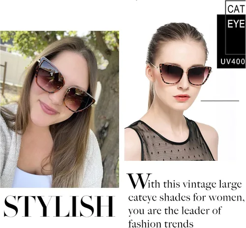Vista 2 de Joopin - Lentes de sol de gran tamaño con forma de ojos de gato para mujer, con marco de metal de moda