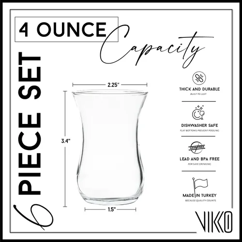 Vista 6 de Vikko Tazas de té, vasos de té turcos, juego de 6 tazas de té turcas auténticas, vaso de té de 4 onzas