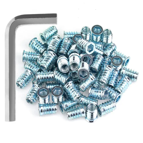 Vista 21 de Insertos roscados de 1/4-20, insertos de madera, insertos roscados de acero para tornillo de muebles de madera, kit de 145 piezas de insertos