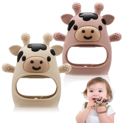Vista 10 de 2 Pack Juguetes de Dentición para Bebés de 3-6 6-12 Meses, Guante de Dentición de Conejo de Silicona Suave Libre de BPA, Juguetes de Morder