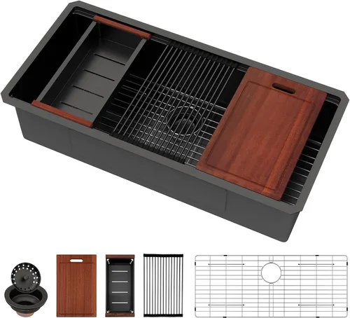 Vista 40 de Sarlai Fregadero de cocina empotrado de 30 pulgadas dorado - Fregadero de cocina de 76,2 cm x 45,7 cm con repisa para estación de trabajo de acero
