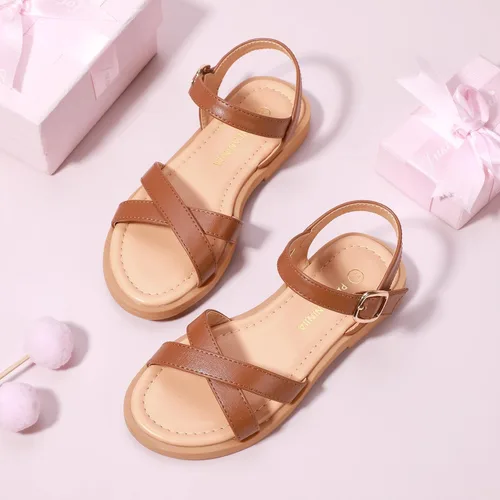 Vista 5 de PANDANINJIA Elva - Sandalias para niñas con puntera abierta, bonitas, planas, sandalias de vestir con tiras cruzadas, zapatos de verano para niños