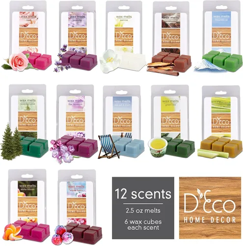 Vista 4 de D'Eco Summer - Cera perfumada floral para derretir, paquete variado de fragancias para el hogar, paquete de 12 Long Lasting Scented Tarts for Wax