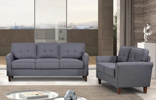 Vista 17 de Container Furniture Direct Kouchouk - Muebles de sala de estar de terciopelo cómodos de tres plazas, sofá moderno de mediados de siglo, sofá biplaza
