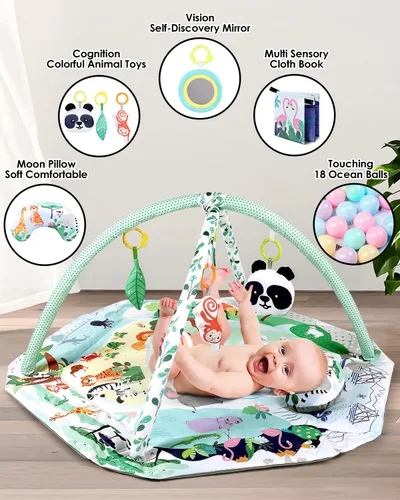 Vista 2 de dearlomum Tapete 4 en 1 para el tiempo de barriga, tapete de juego de actividades para bebés, alfombrillas de juego para recién nacidos