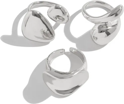 Vista 5 de PINK TOWN Juego de anillos gruesos dorados, anillos apilables geométricos vintage, anillo exagerado para nudillos, estilo bohemio, cúpula gruesa