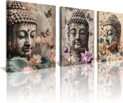 Vista 15 de NAN Wind 5 piezas de lienzo de flor de loto zen de Buda Zen, decoración espiritual para meditación, decoración pacífica del hogar, simbolismo