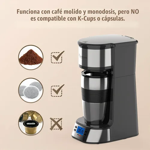 Vista 6 de RAINBEAN Cafetera de una sola porción, cafeteras programables de una sola porción, temporizador de arranque/apagado automático, cafetera de taza
