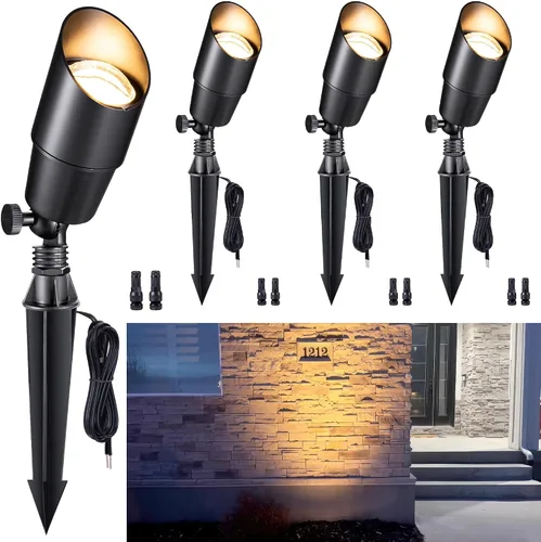 Vista 12 de Gardenreet Focos de Paisaje de Bajo Voltaje - Luz Ascendente LED de Latón para Exteriores 12V, Focos con Cable IP65 Impermeables, Bronce Antiguo